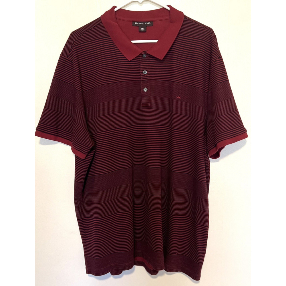 Michael Kors Polo Shirt Mens XXL Burgundy Red Black Stripe Logo Collared Classic